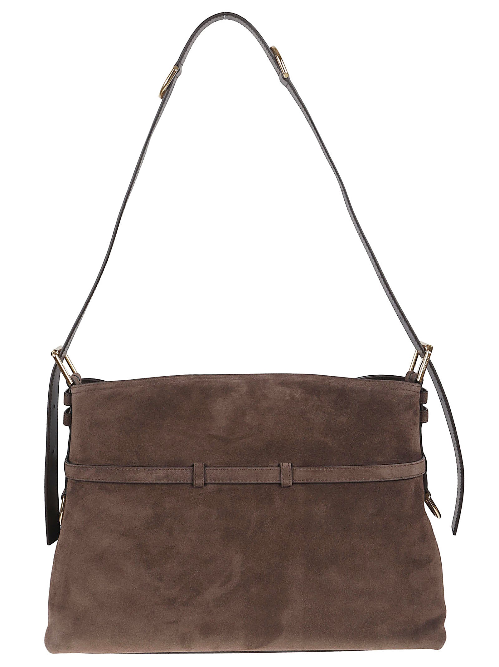 Medium Suede Calf Leather Shoulder Bag with V-Shaped Silhouette