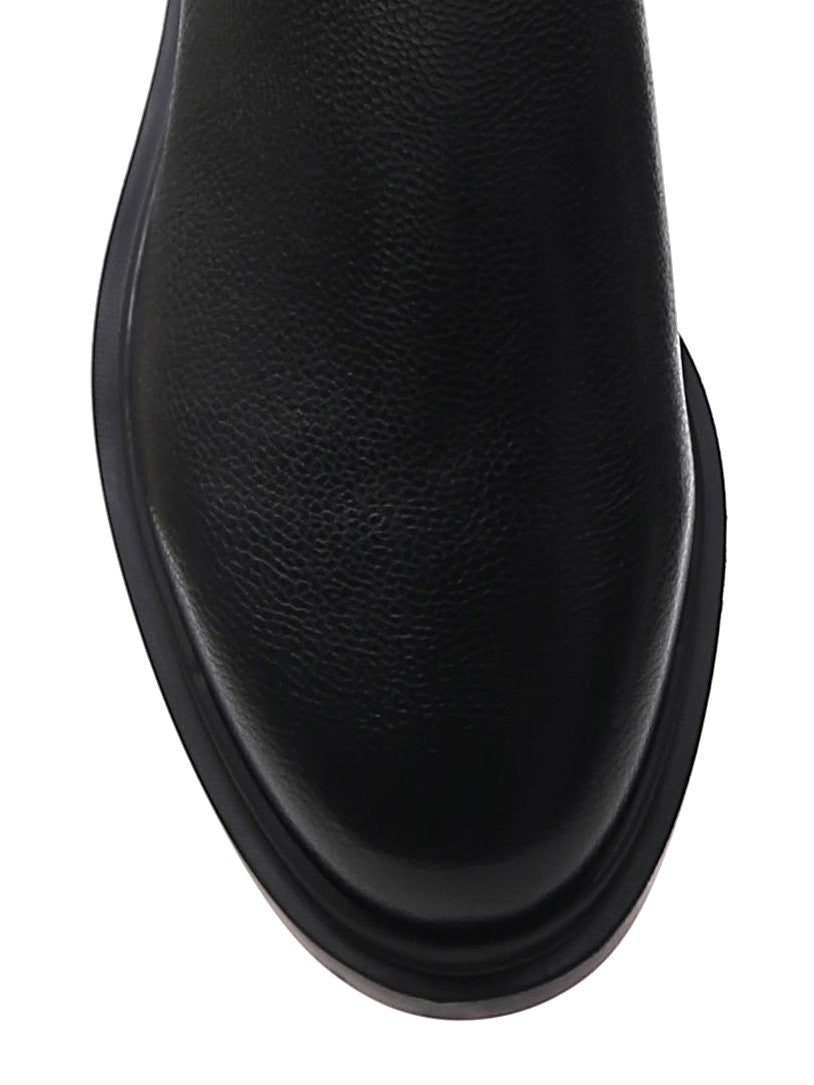 Tall Black Boots with Distinctive Striped Detail