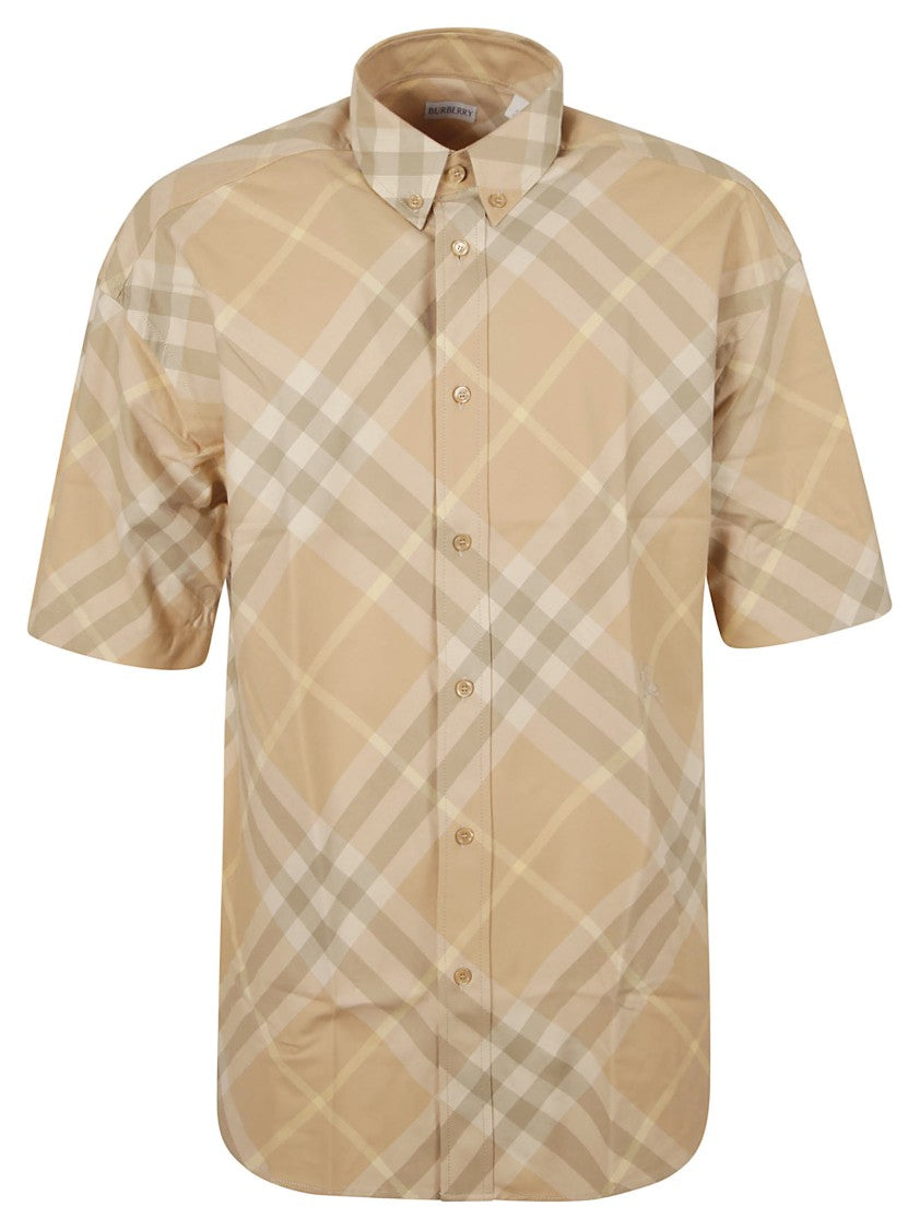 Short-Sleeved Plaid Shirt With Button-Down Collar