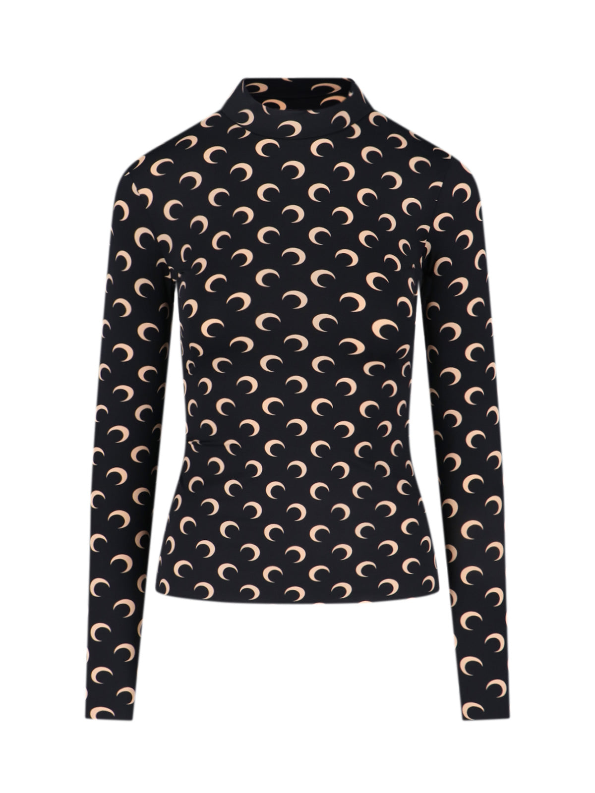 Black Crescent Moon Fitted Long-Sleeve Top