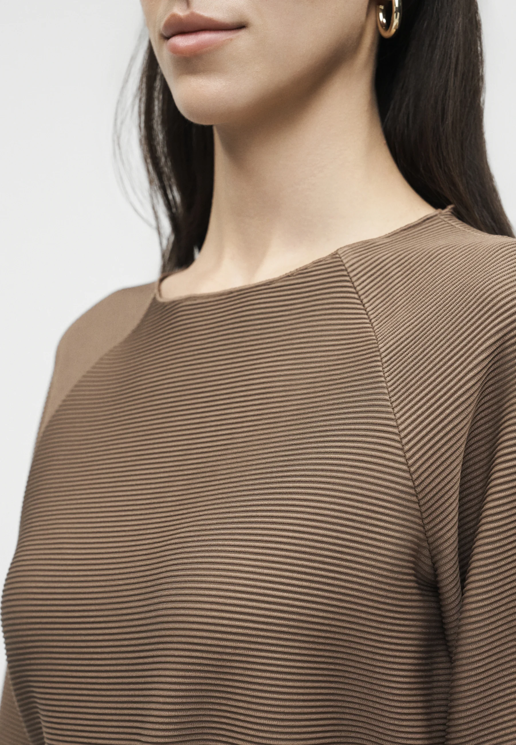 Knee-Length Dress with Elbow-Length Sleeves and Ribbed Texture