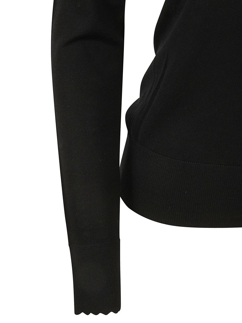 High Neck Fitted Black Wool Sweater