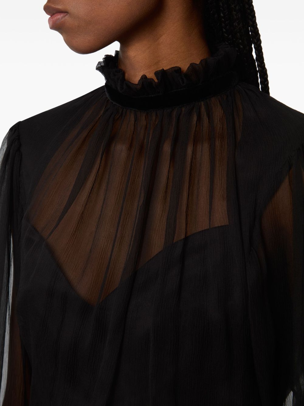 Black Ruffled High Neck Top