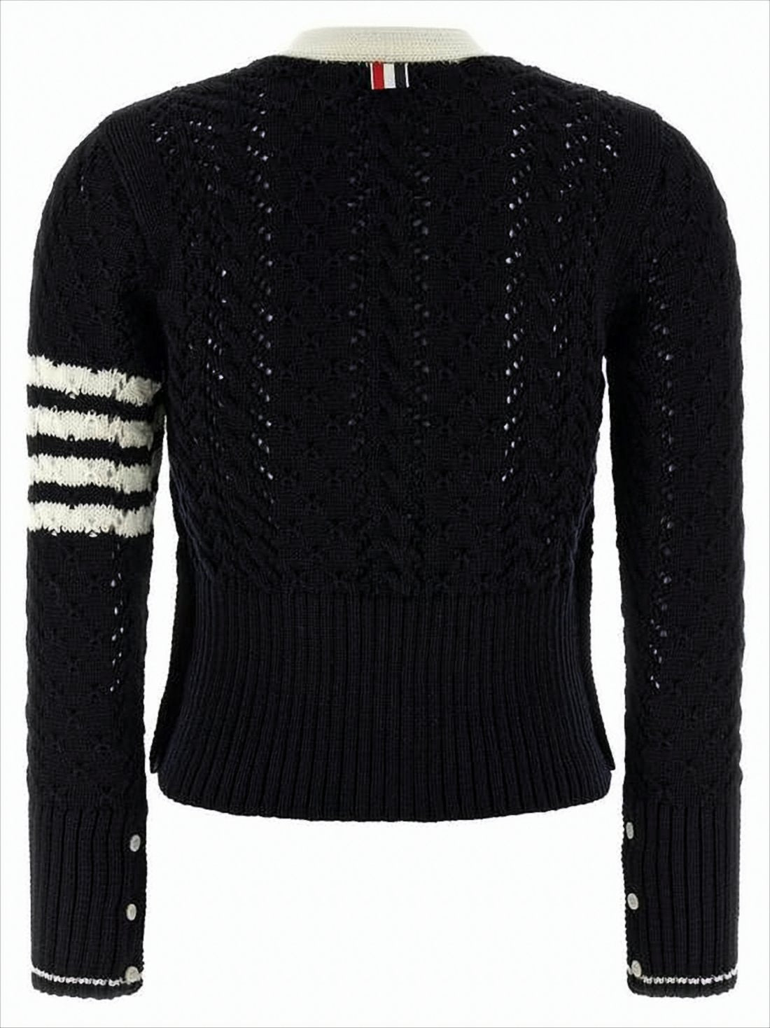Textured Knit Cropped Cardigan With Contrasting Stripes