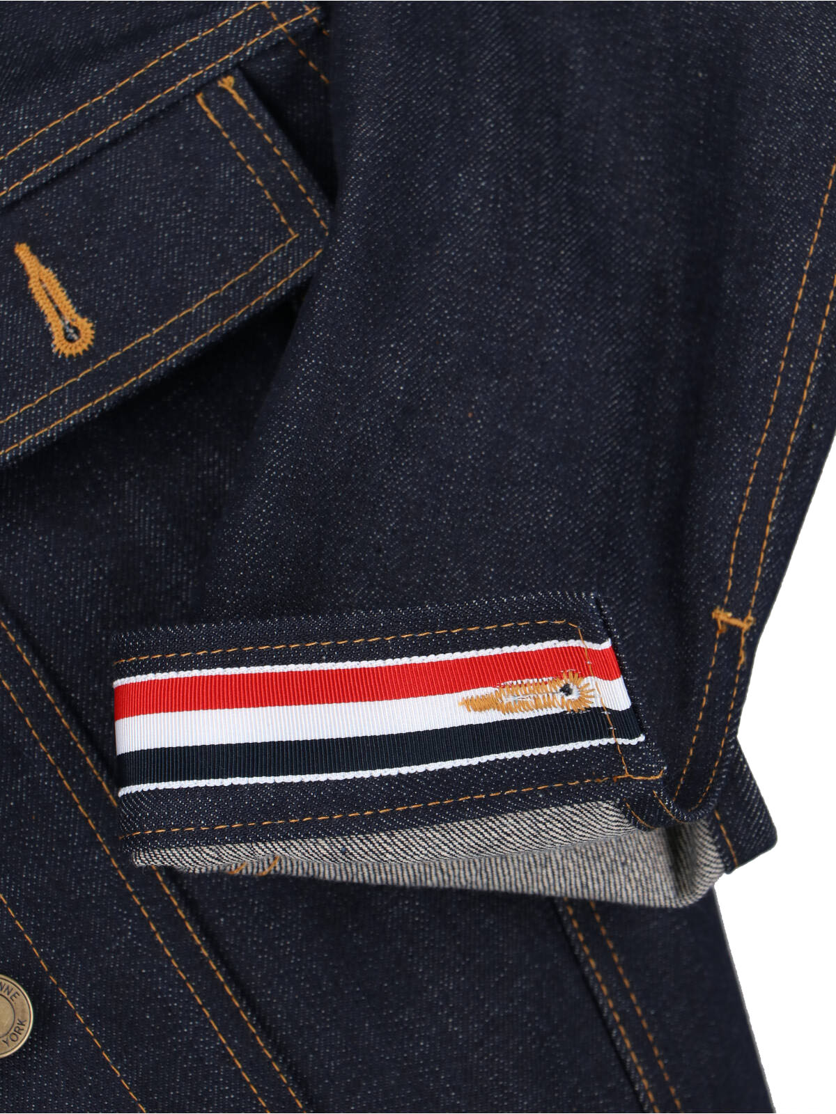 Blue Cropped Structured Denim Logo Jacket
