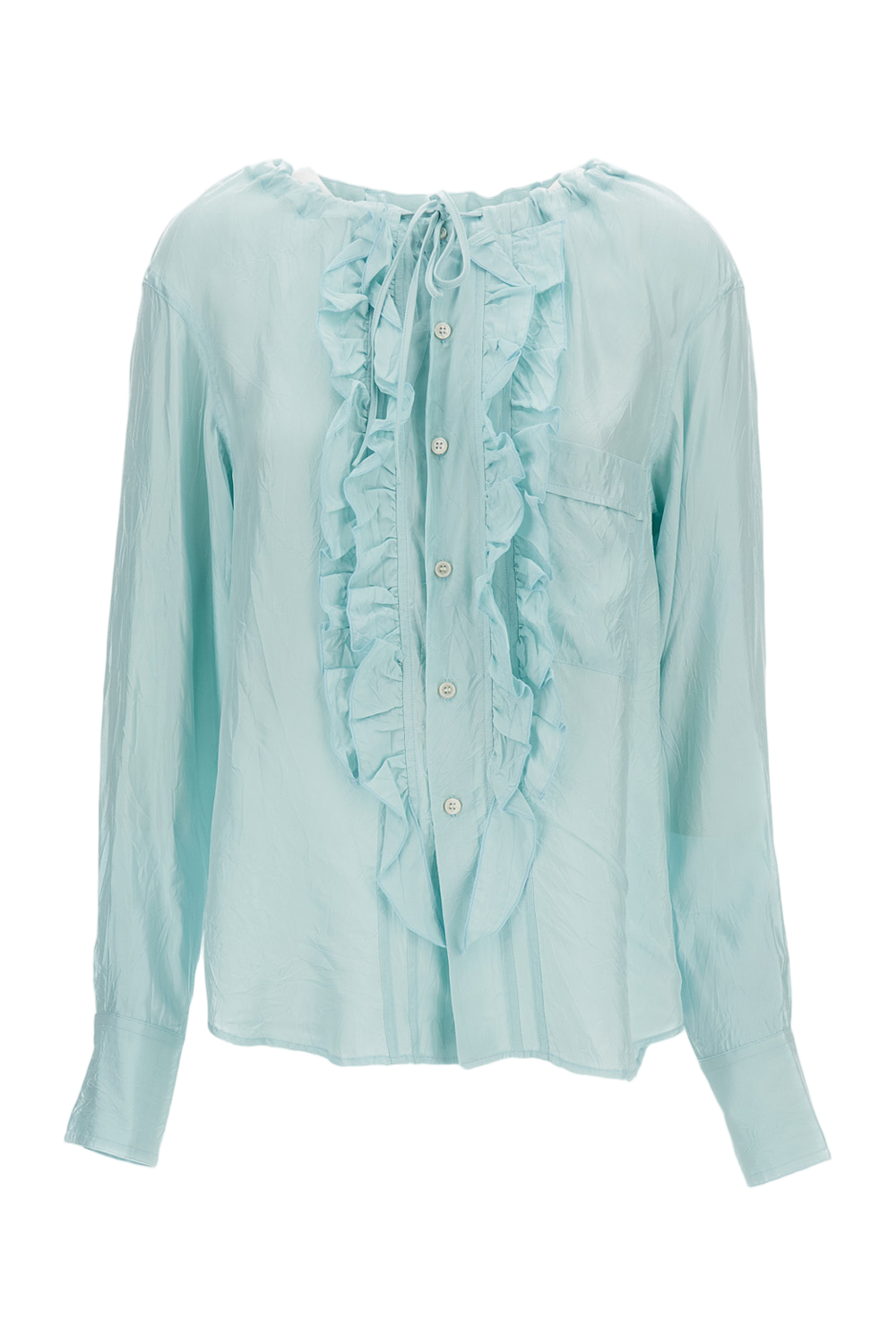 Light Blue Ruffled Shirt With Gathered Neck