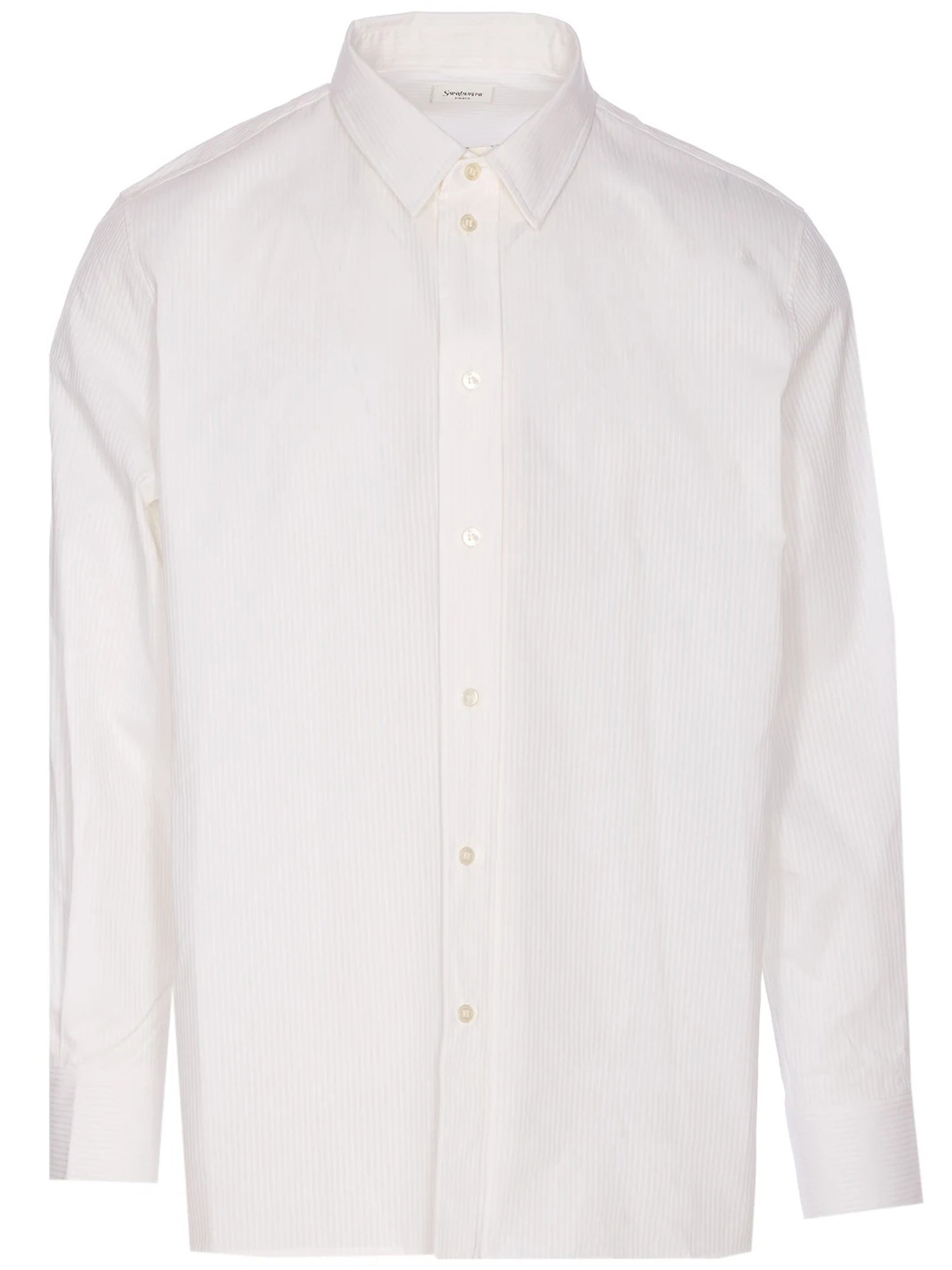 White Long-Sleeve Pinstripe Cotton Shirt