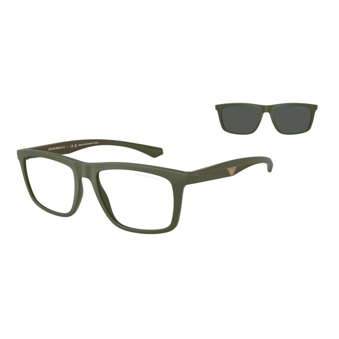 0ea4235 Matte Olive Green Rectangular Eyeglasses with Detachable Clip-on Lens