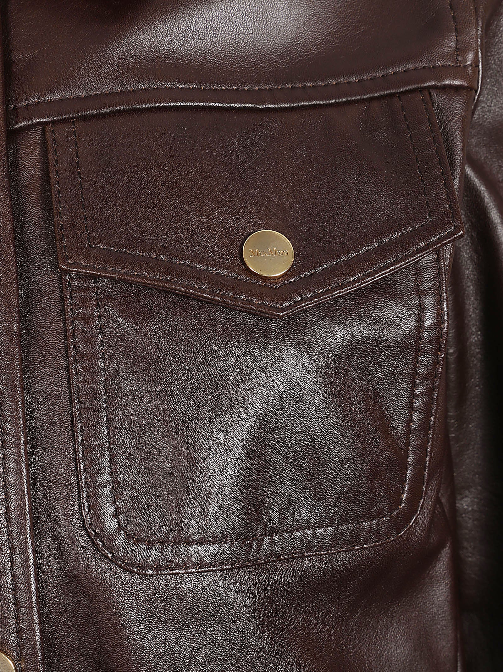 Brown Lamb Leather Jacket with Classic Collar and Gold-Tone Accents