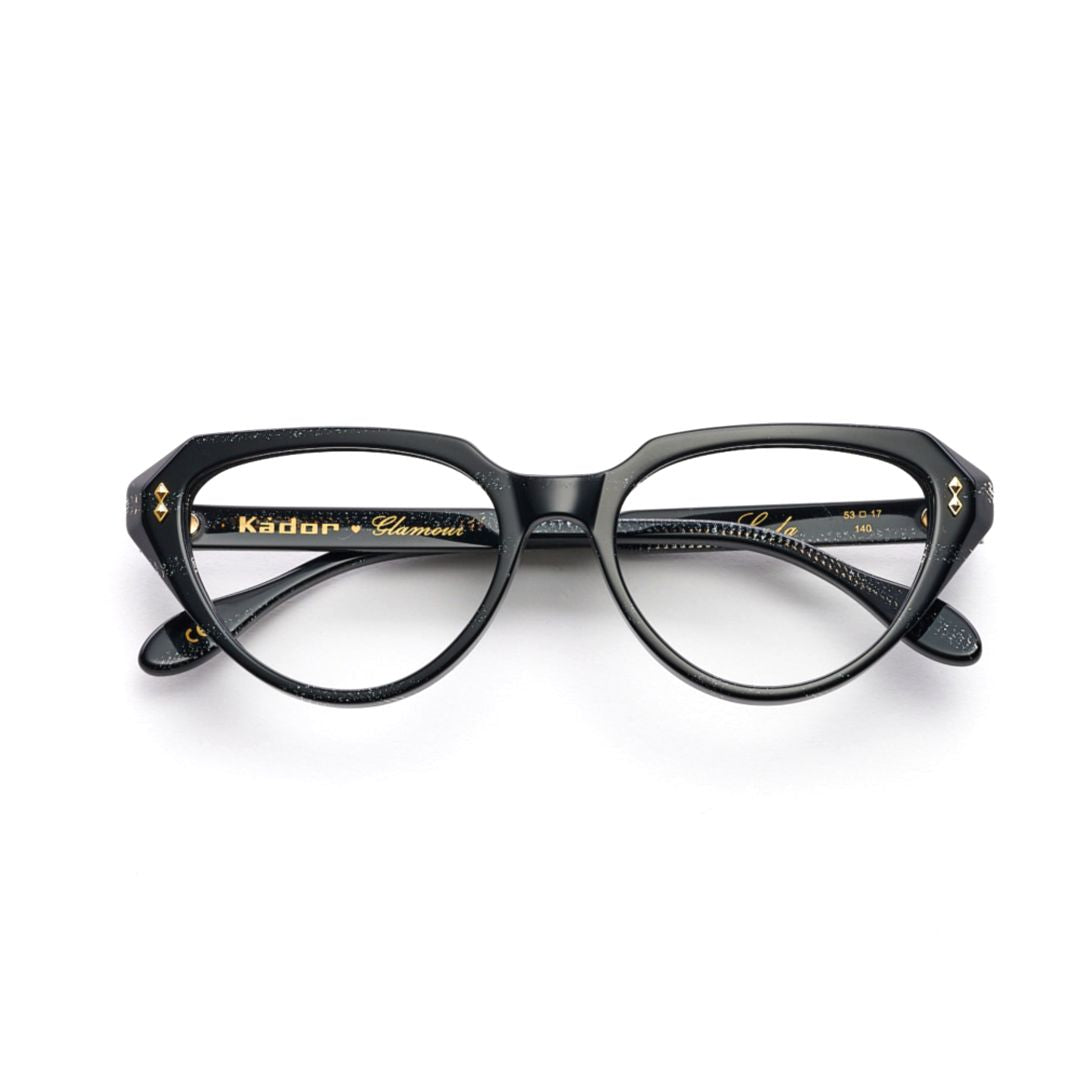 Lola Glamour Cat-Eye Black Frame Eyeglasses with Gold Accents