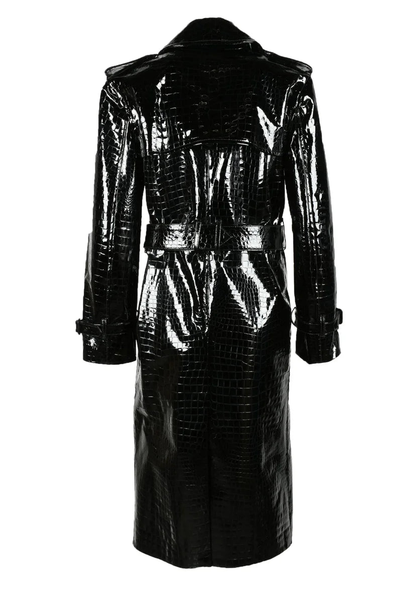 Patent Leather Trench Coat - Black