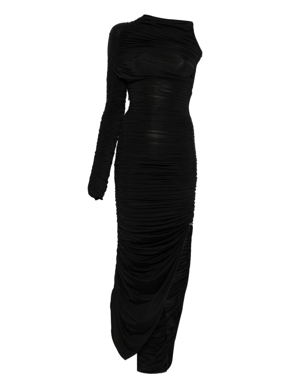 Draped One-Sleeve Black Evening Dress
