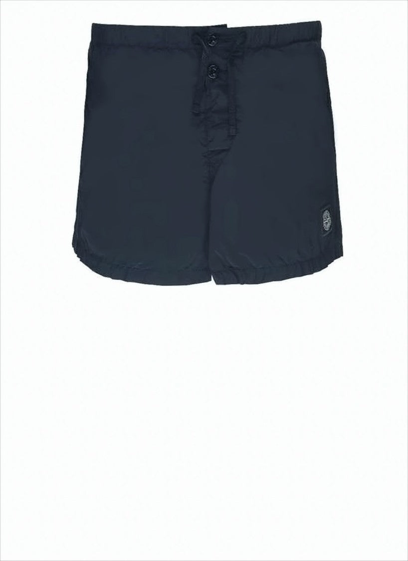 Blue Polyamide Shorts with Buttoned Closure