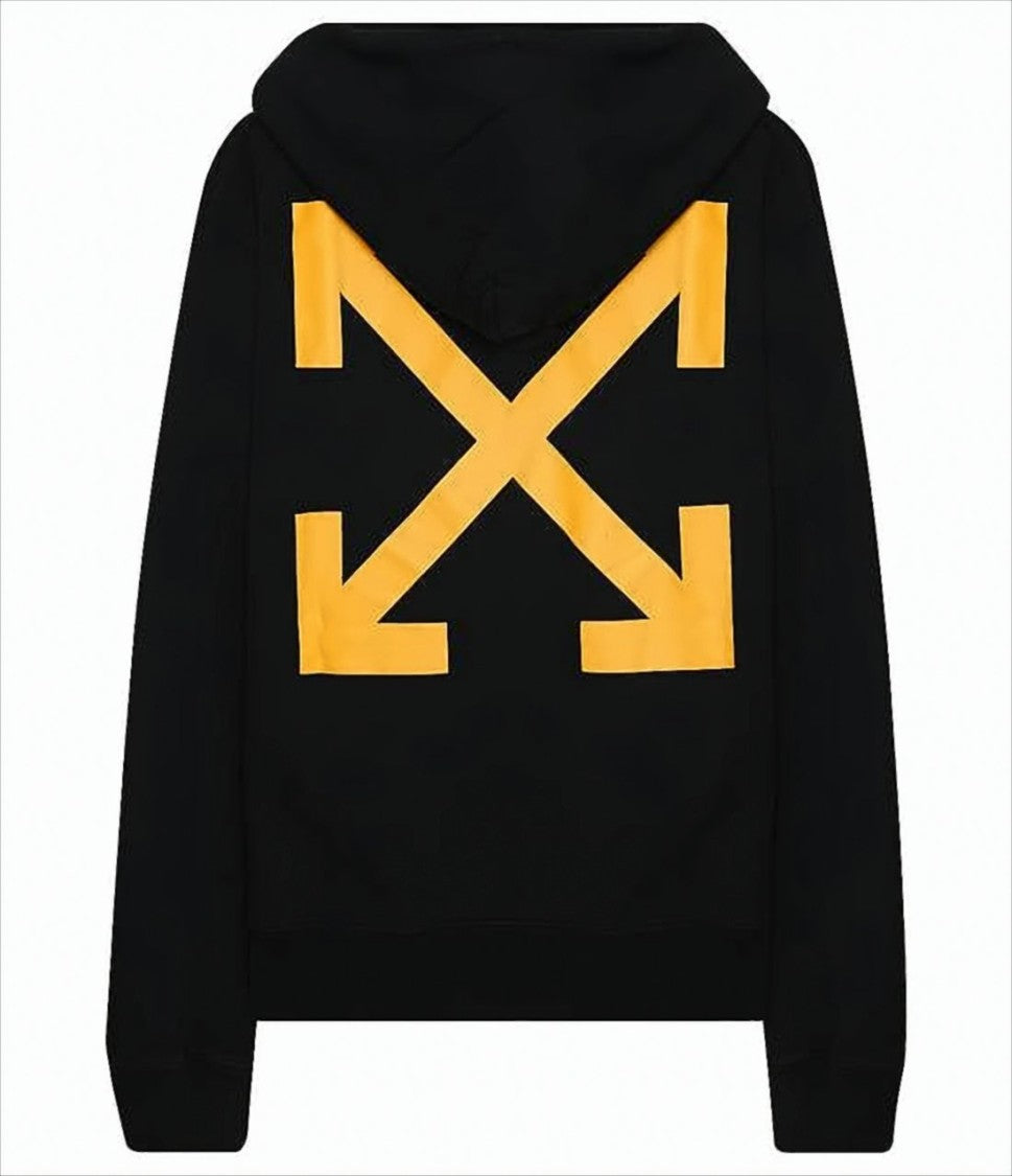 Black Hoodie with Graphic Print and Iconic Arrow Motif