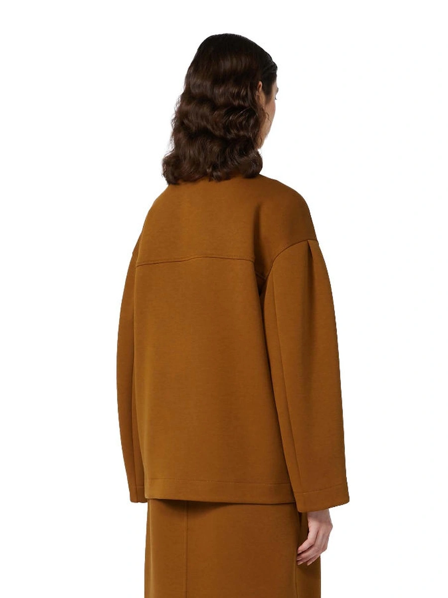 Warm Brown Zip-Up Sweatshirt With High Collar