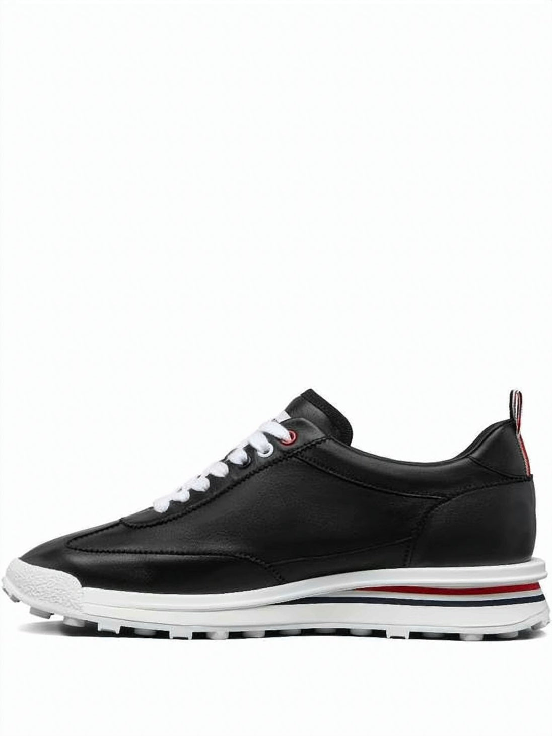 Black Lambskin Thom Browne Sneakers with Tricolor Accents
