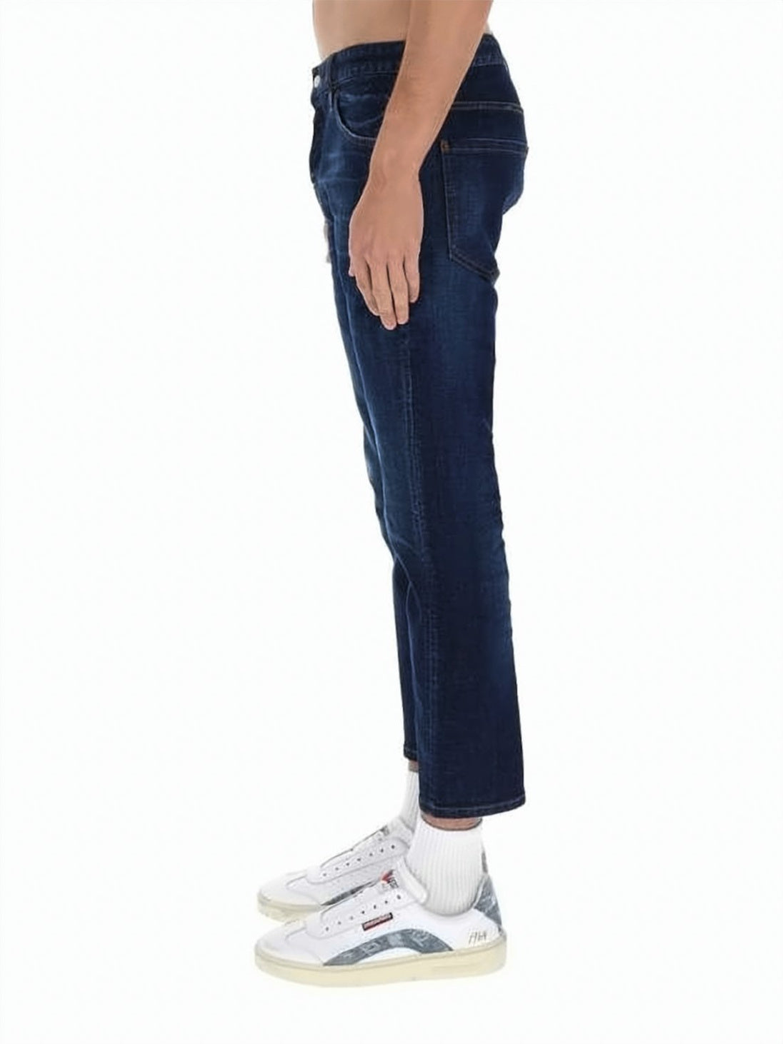 Five-Pocket Denim Pants with Tapered Leg and Indigo Wash