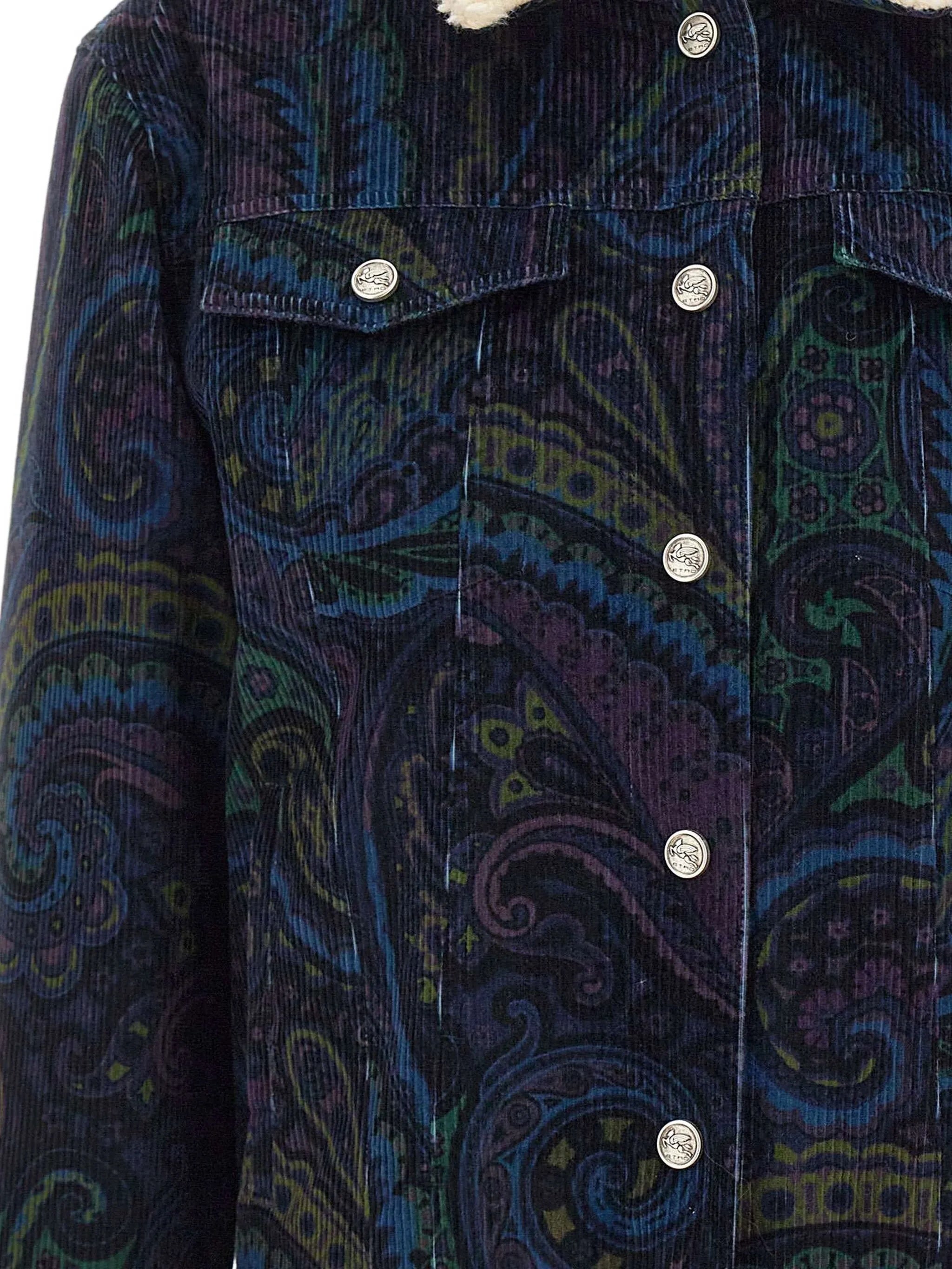 Cropped Paisley Pattern Corduroy Sherpa Jacket