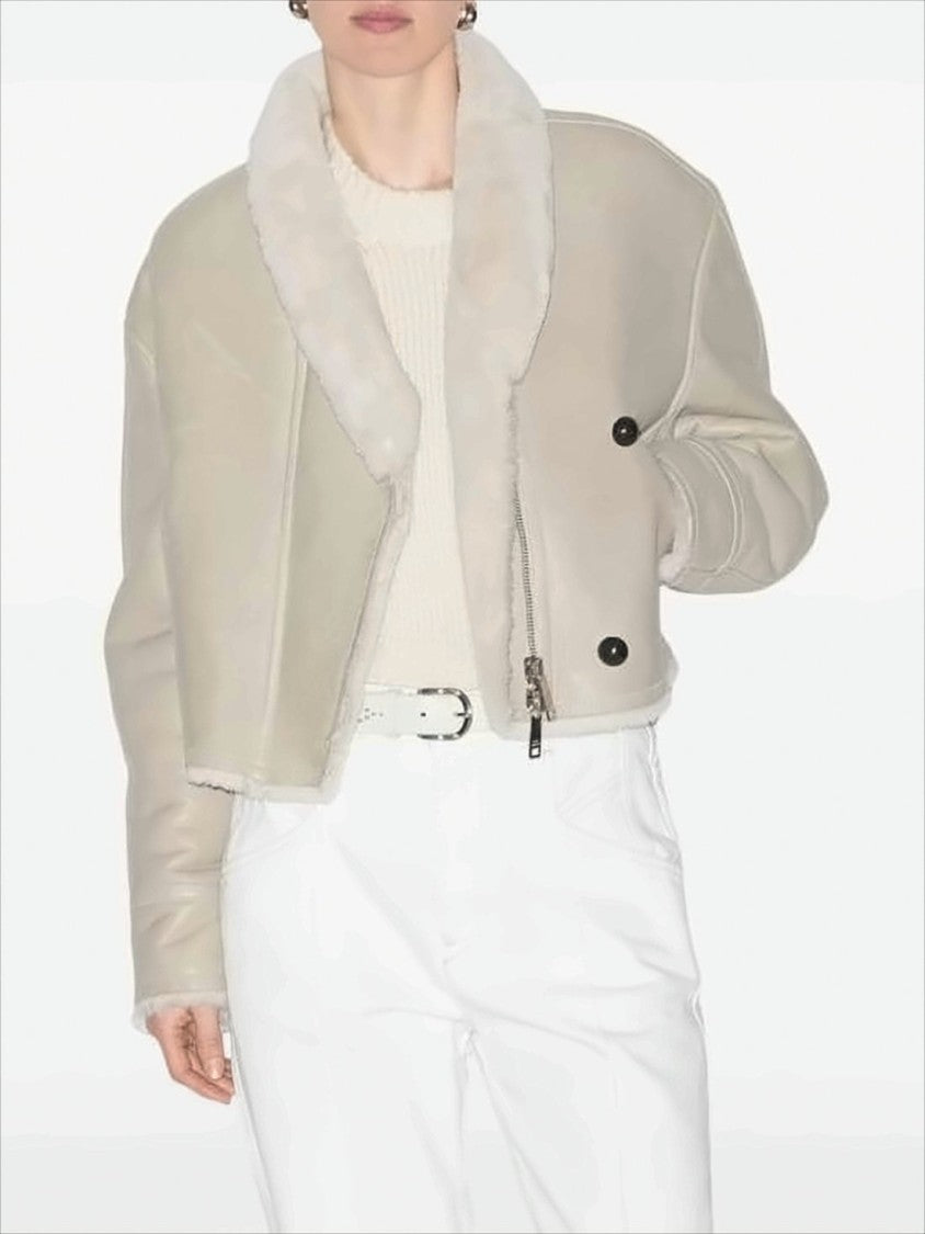 Cropped Lambskin Coat with Plush Shearling Collar