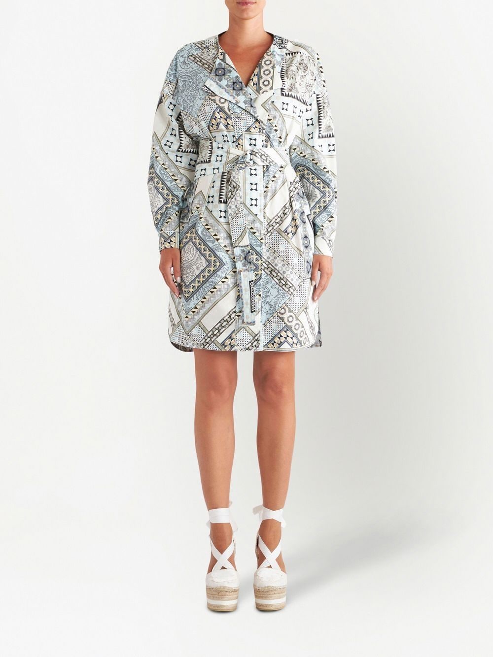 Structured Cotton Geometric Print Mini Dress