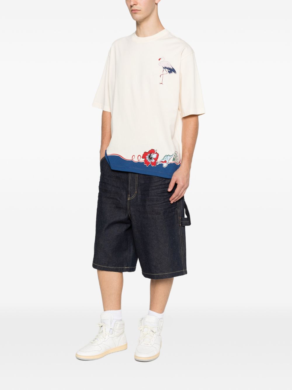 Beige Silk And Nylon Lightweight T-Shirt