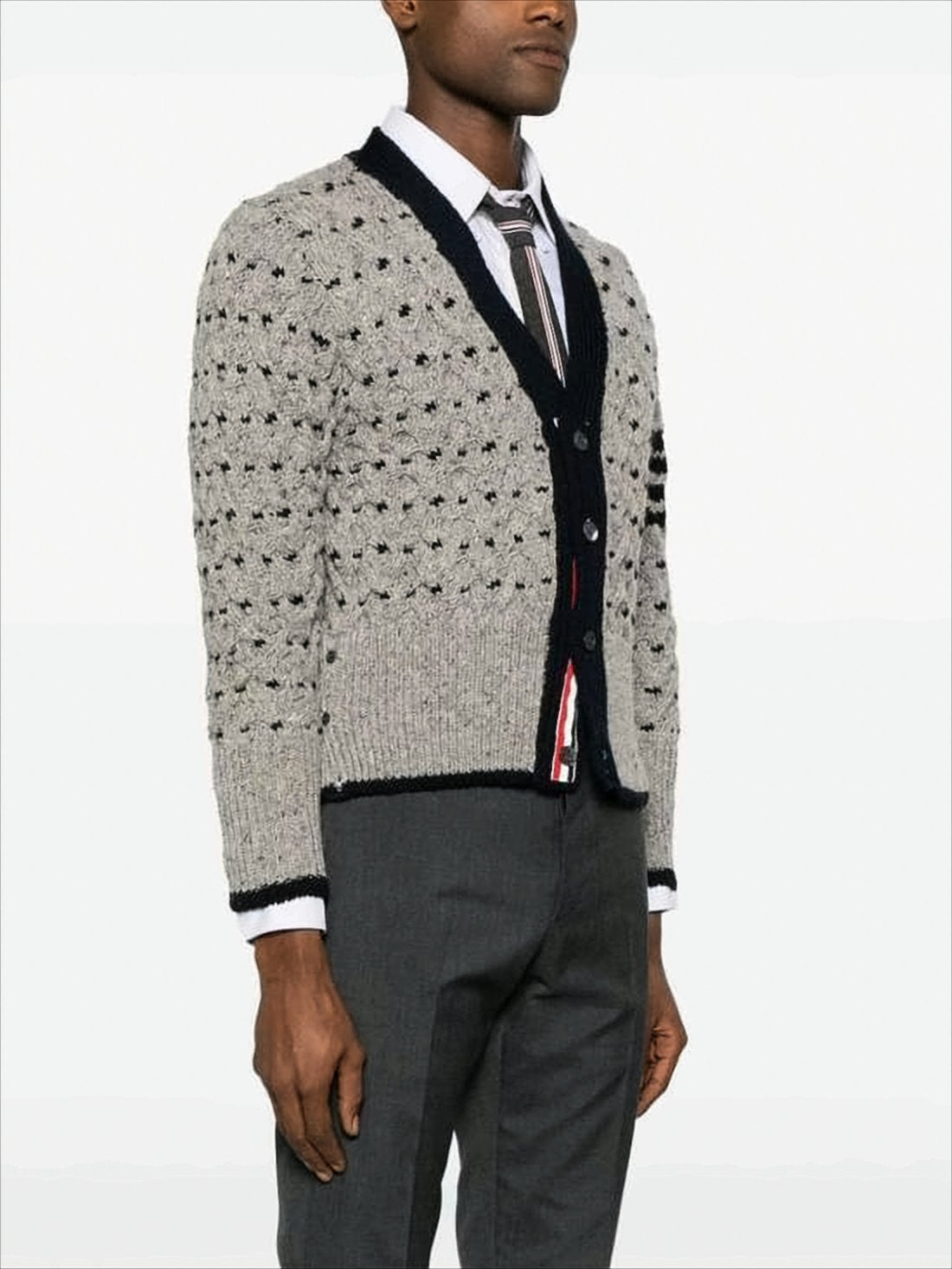 Textured Knit Cardigan with Deep V-Neckline
