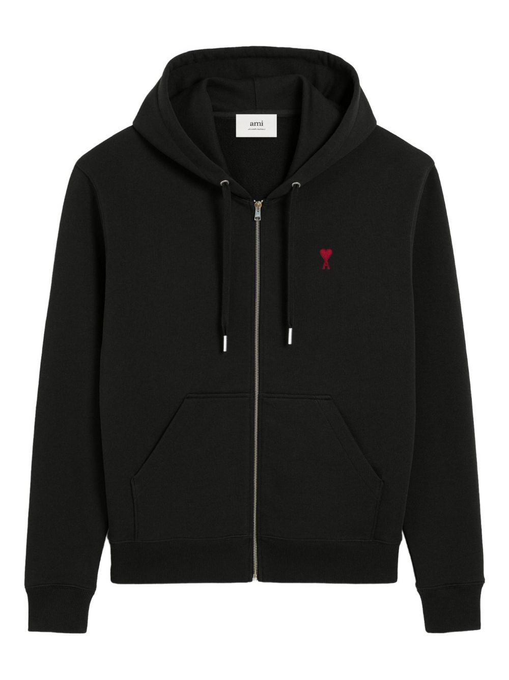 Black Zip-Up Drawstring Hooded Sweatshirt