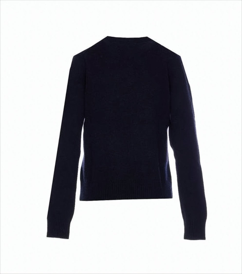 Varsity-Style Black Knit Sweater With Crew Neckline