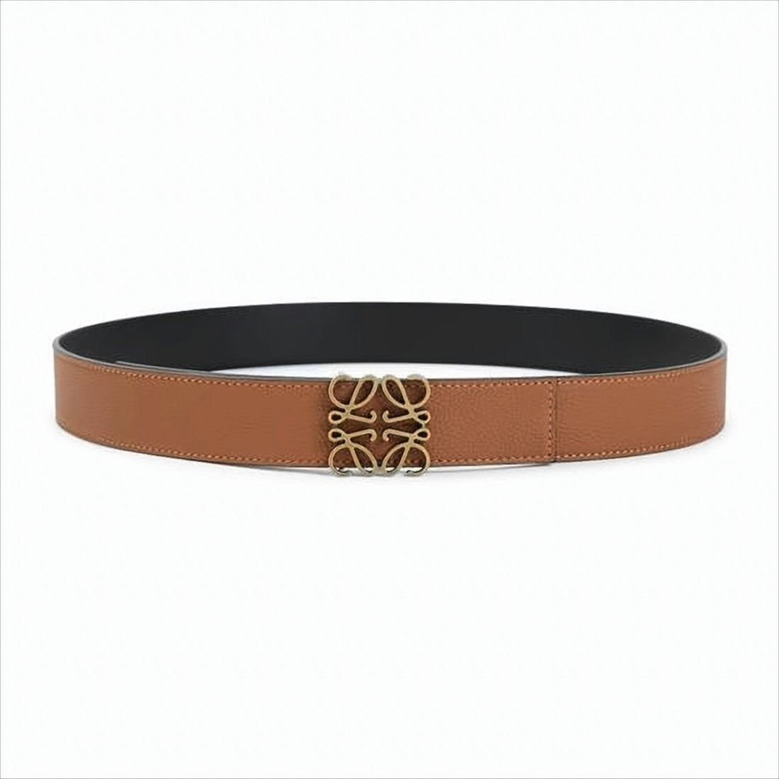 Dual-Tone Calf Leather Belt with Ornate Gold Buckle