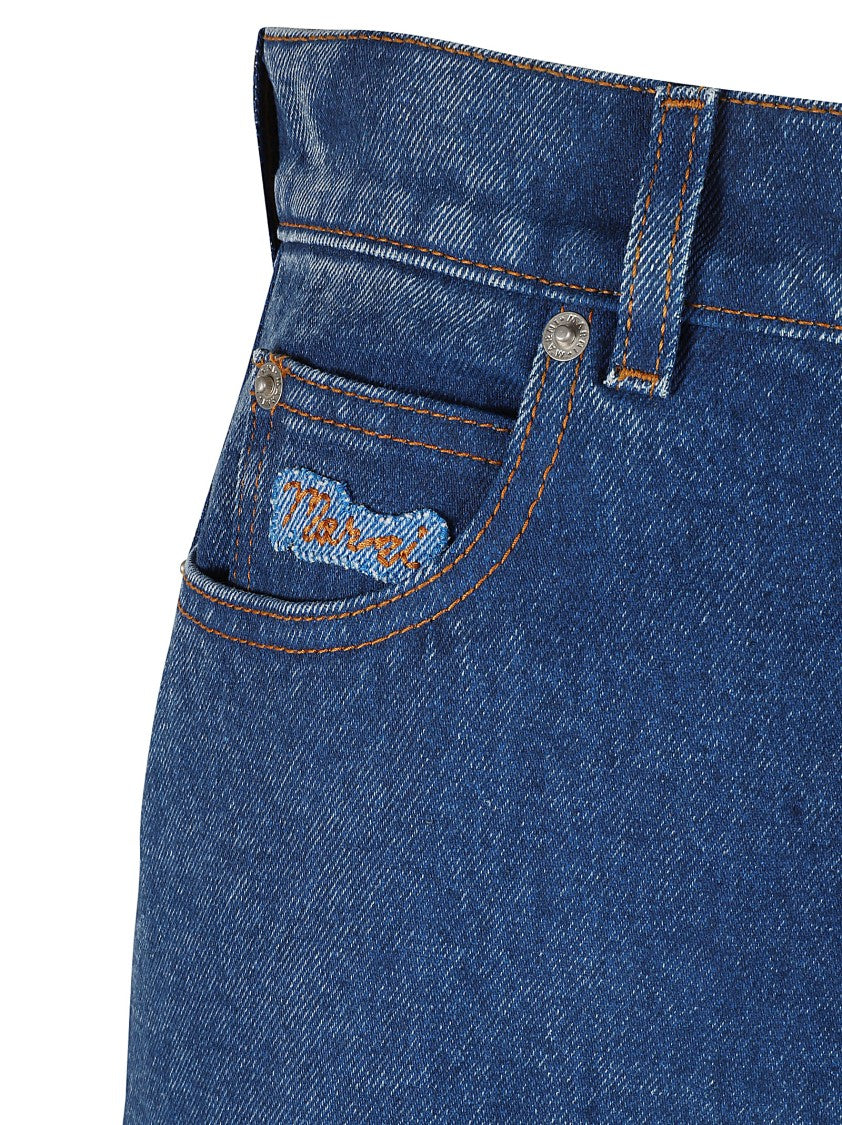 High-Waisted Wide-Leg Jeans With Embroidered Logo