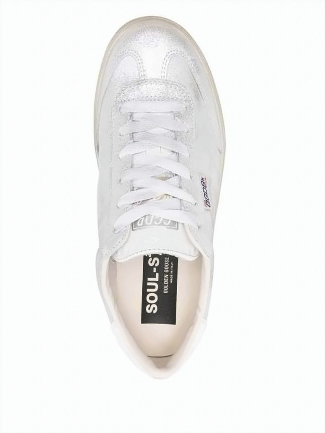 Metallic Silver Leather Low-Top Sneakers