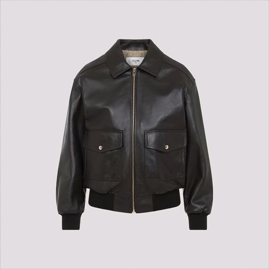 Smooth Lambskin Leather Jacket with Classic Collar and Ribbed Finish
