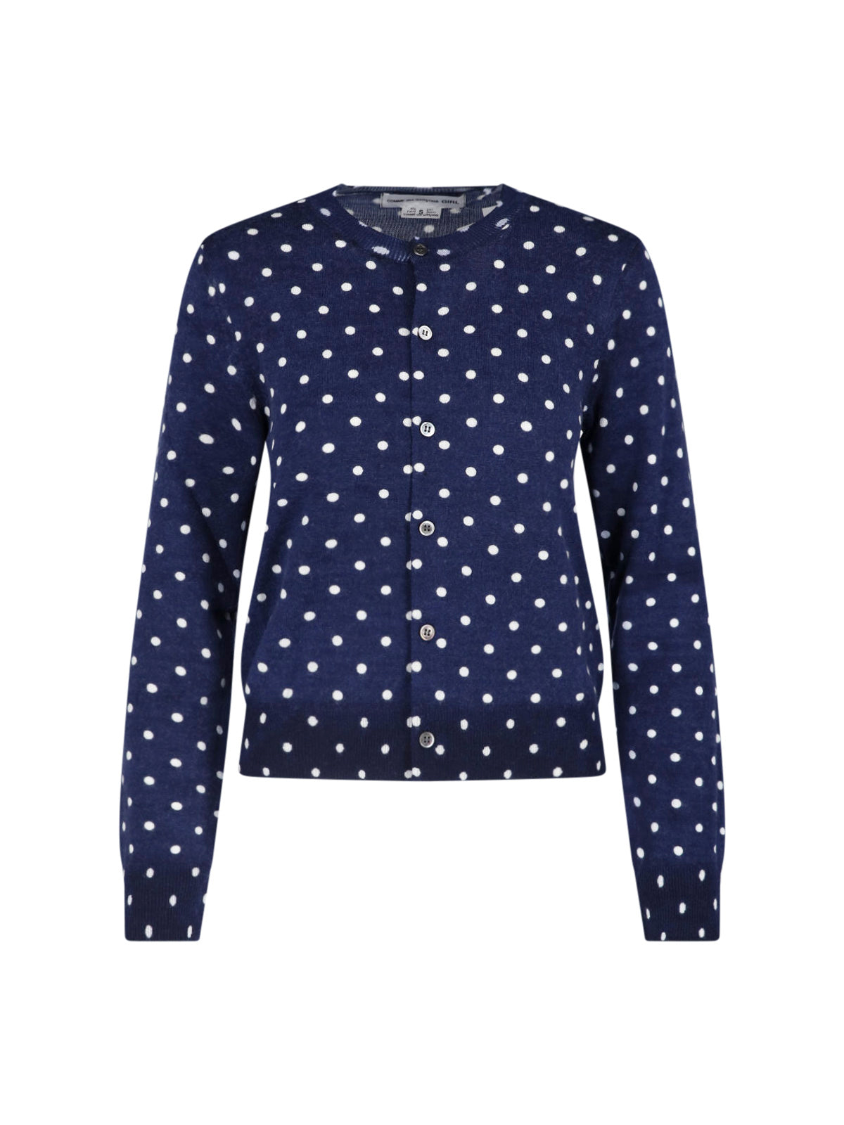 Navy Polka Dot Button-Down Cropped Sweater