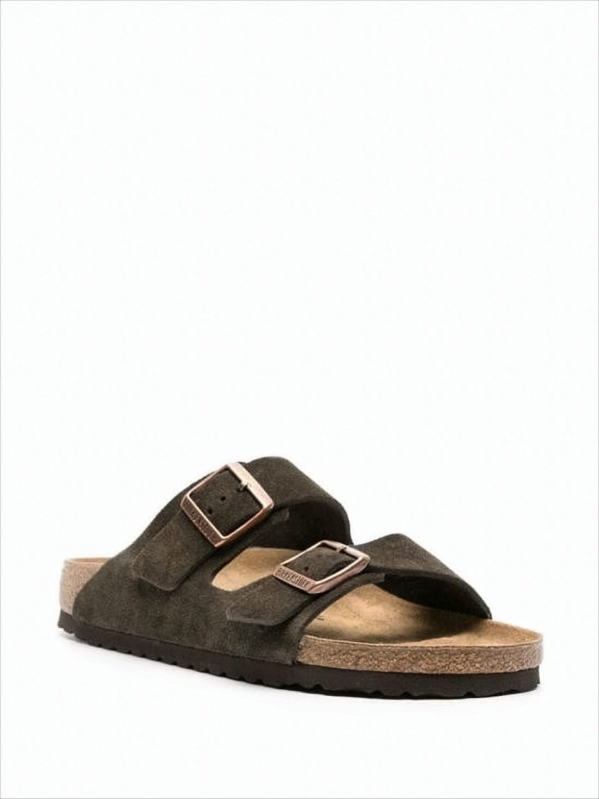 Brown Leather Mule Sandal with Adjustable Buckles