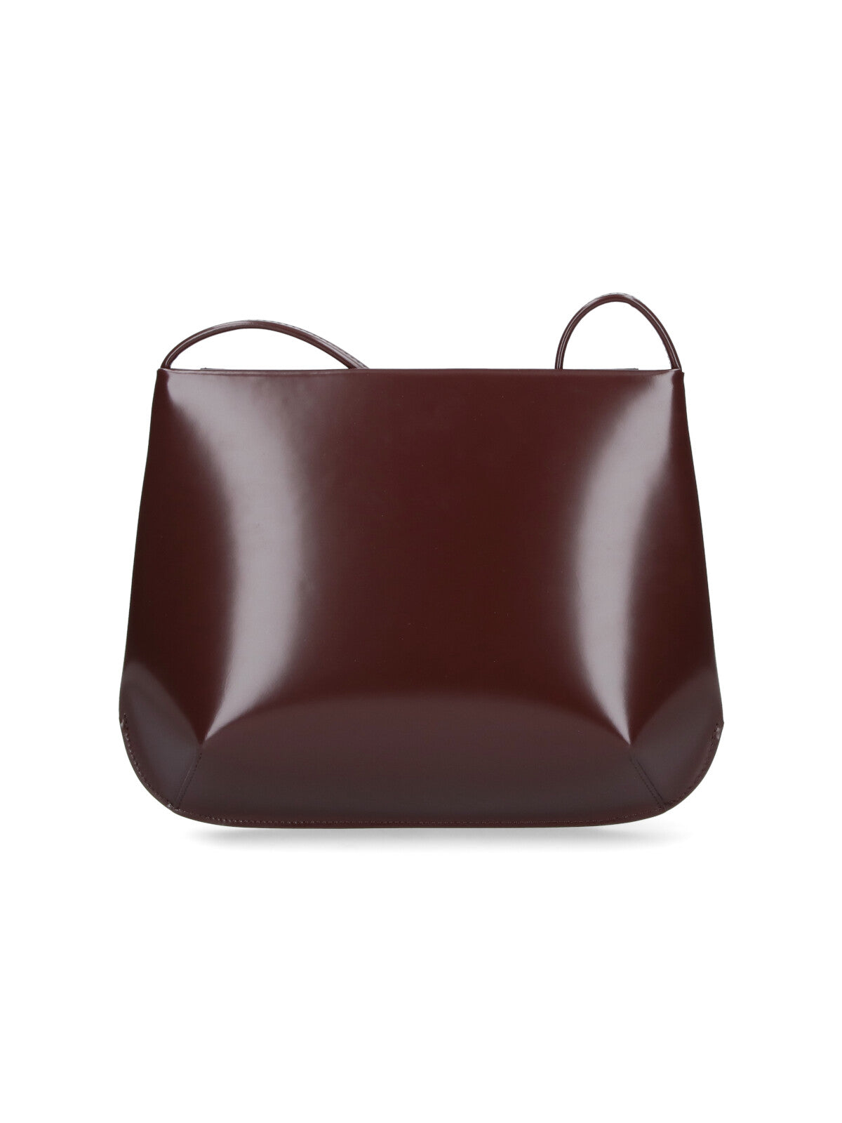 Glossy Brown Loge Leather Shoulder Bag