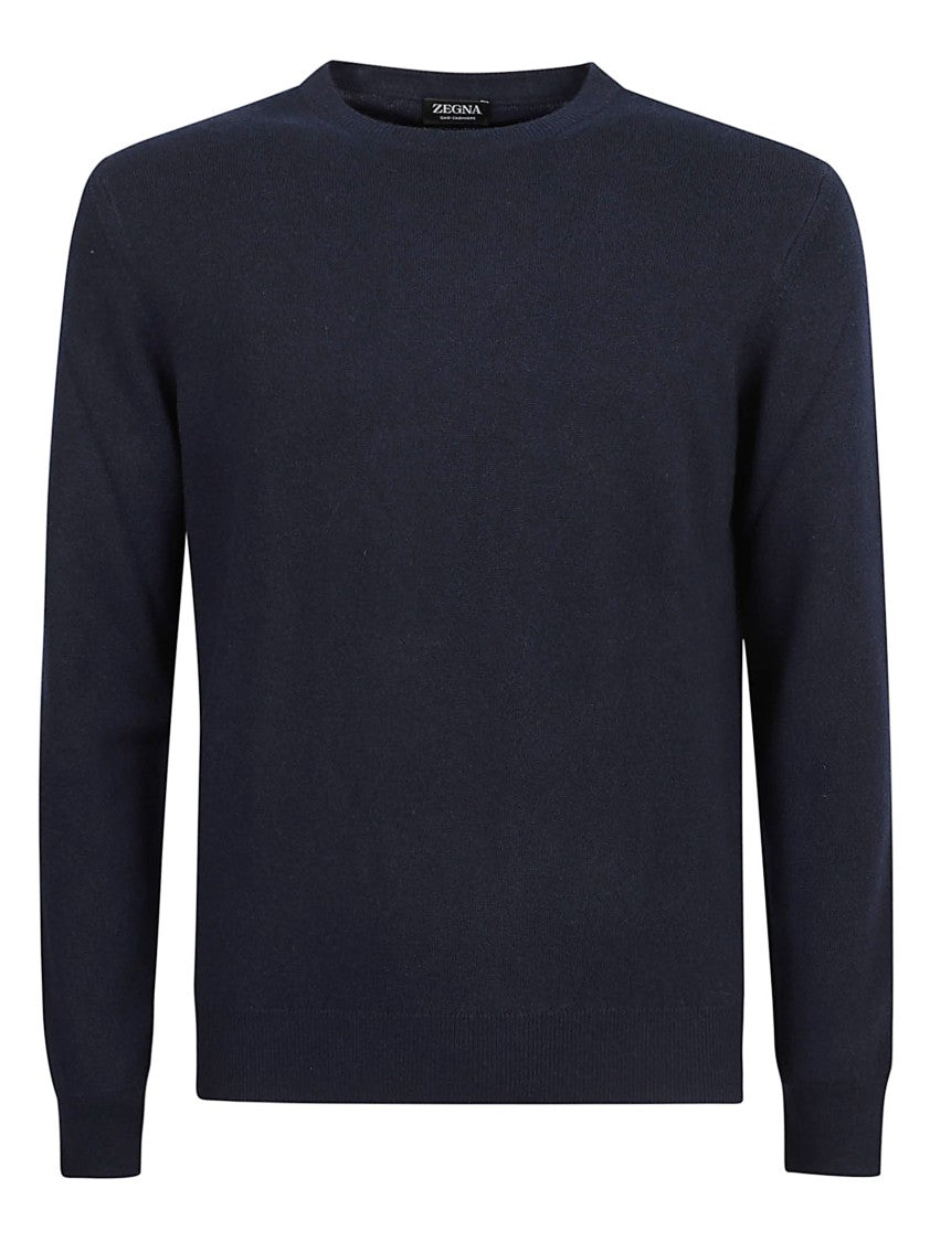 Crew Neck Cashmere Sweater With Ribbed Cuffs