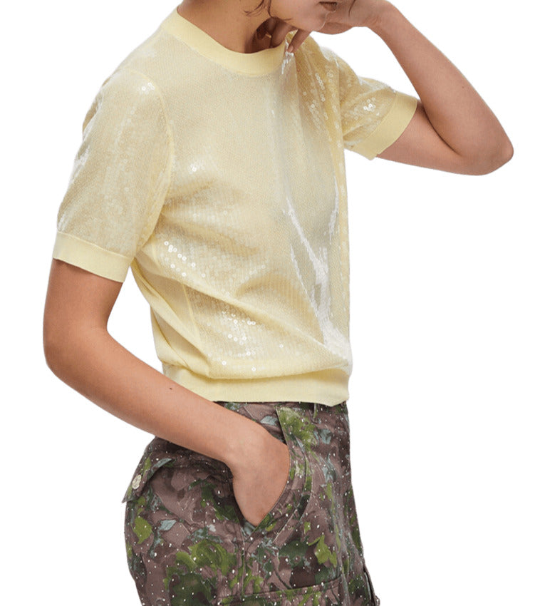 Short-Sleeved Top with Sequin Detailing
