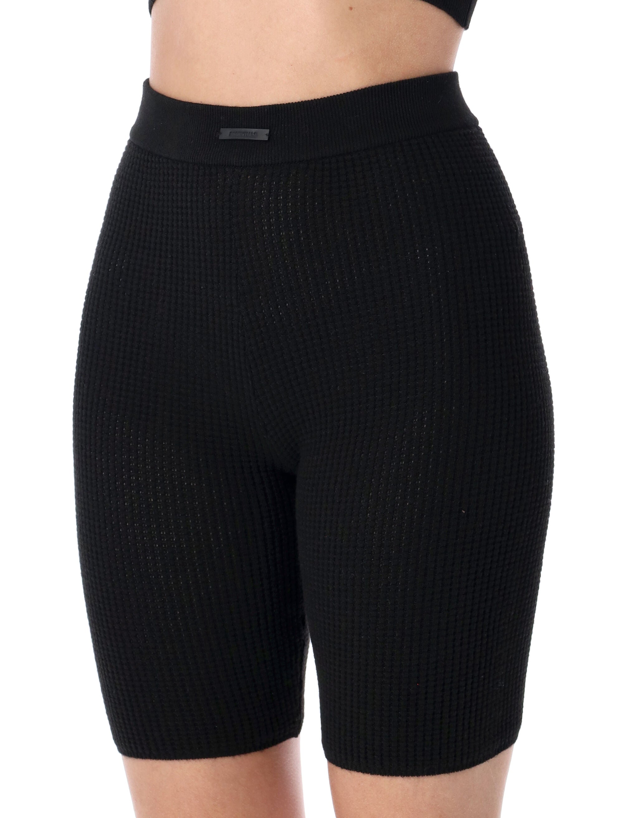 Waffle Knit Biker Shorts with Rib-Knit Waistband and Textured Finish
