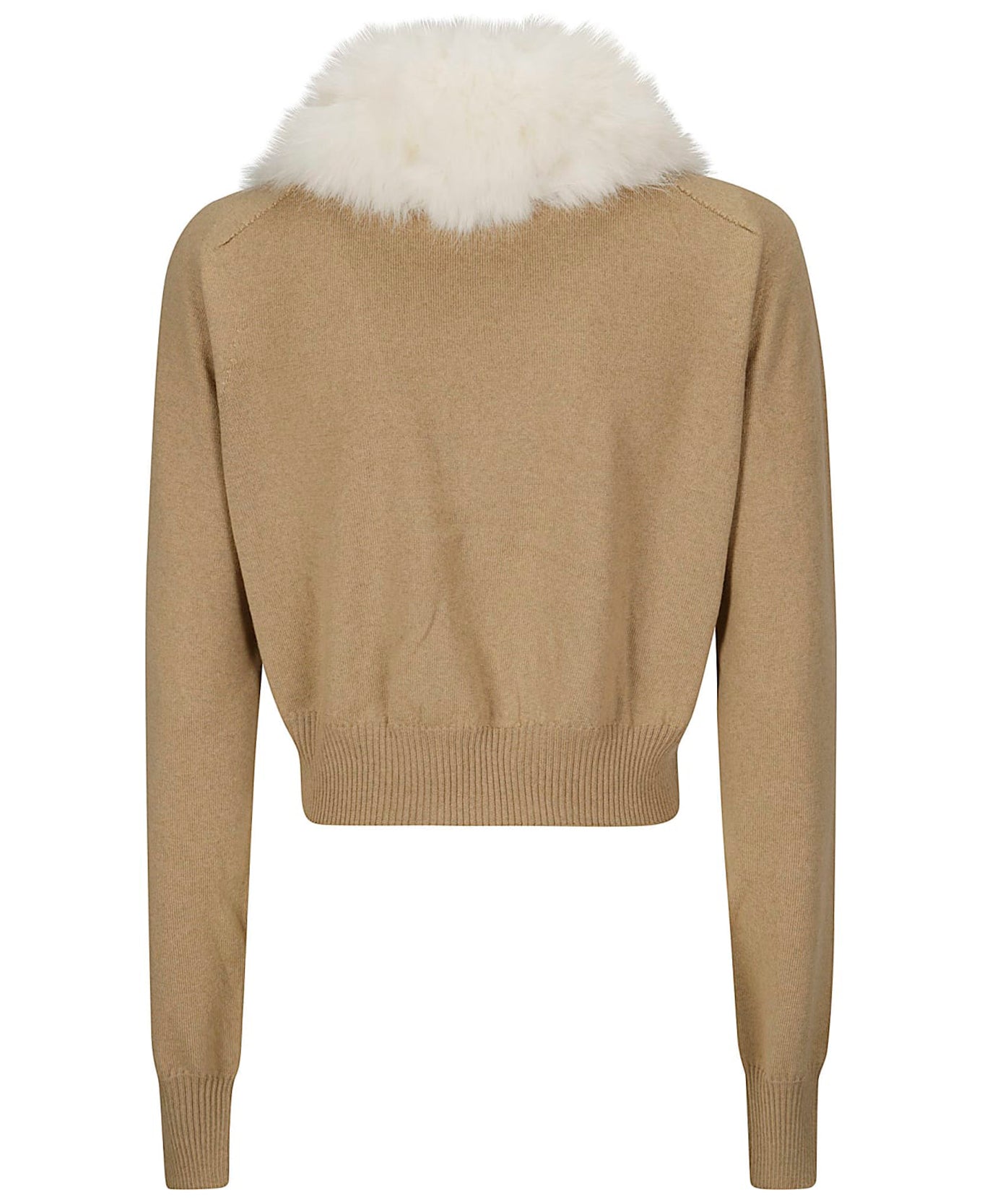 Cropped Cardigan with Plush White Fur Collar