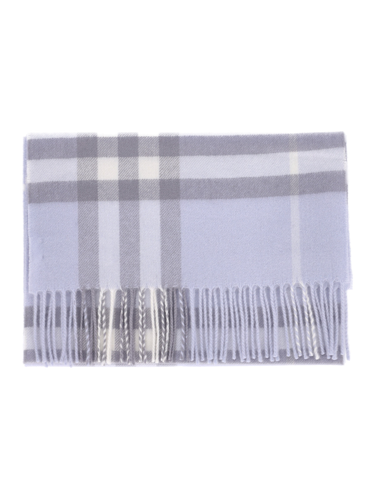"Check" Scarf In Blue Cashmere, All-Over "Check" Pattern