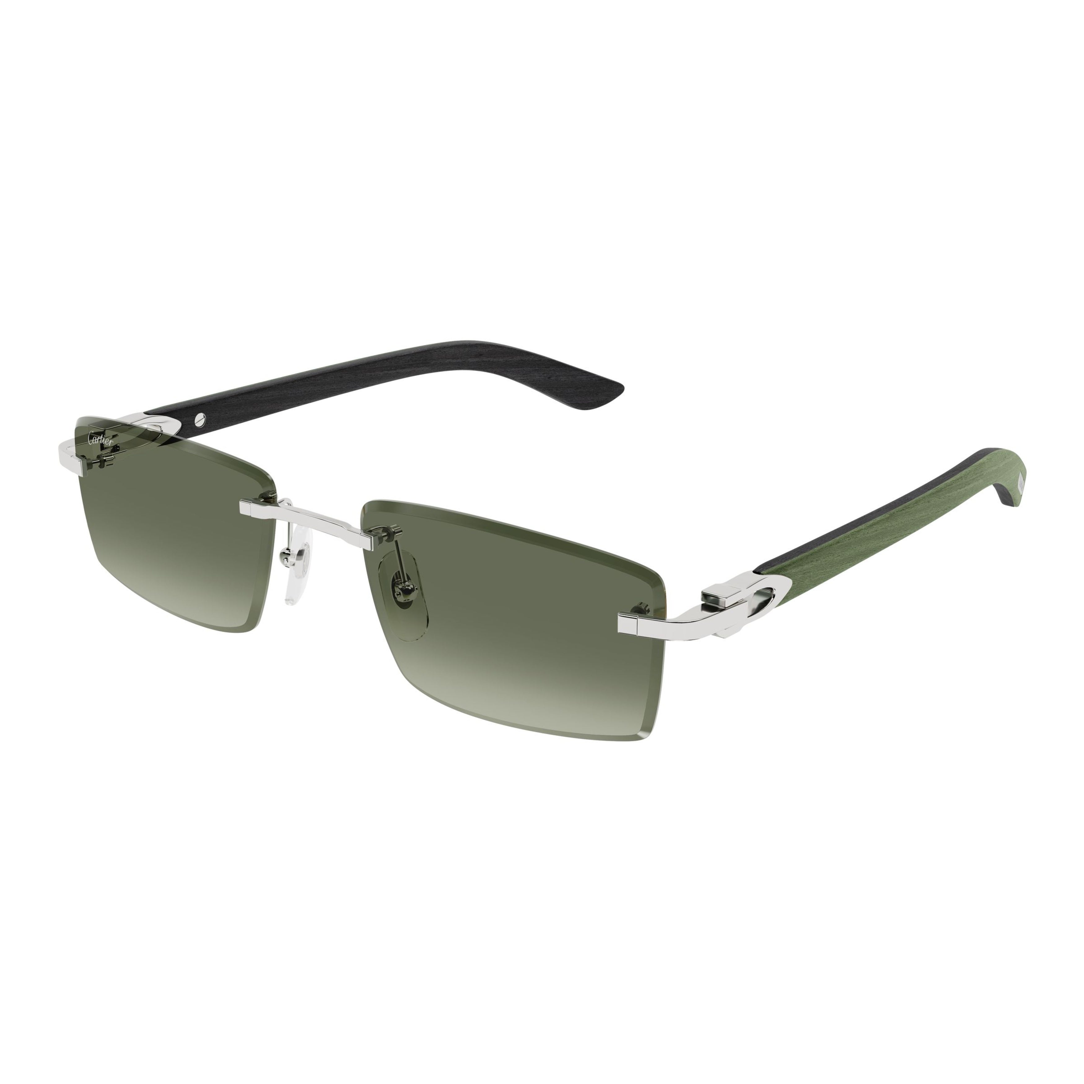 Rimless Rectangular Sunglasses With Green Gradient Lenses