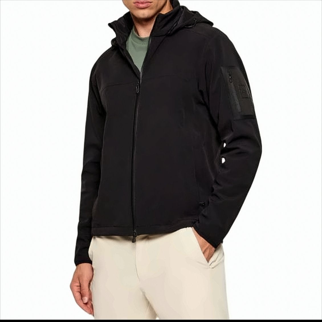 Minimalistic Black Hooded Jacket With Snap Buttons