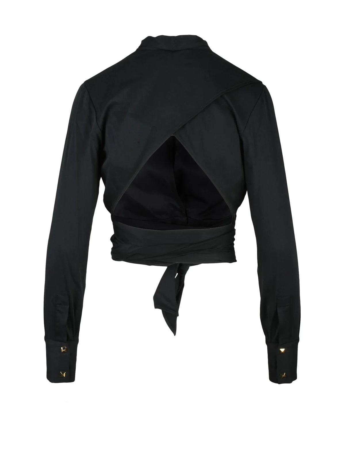 Black Lycra Elastane Cropped Shirt with Sash