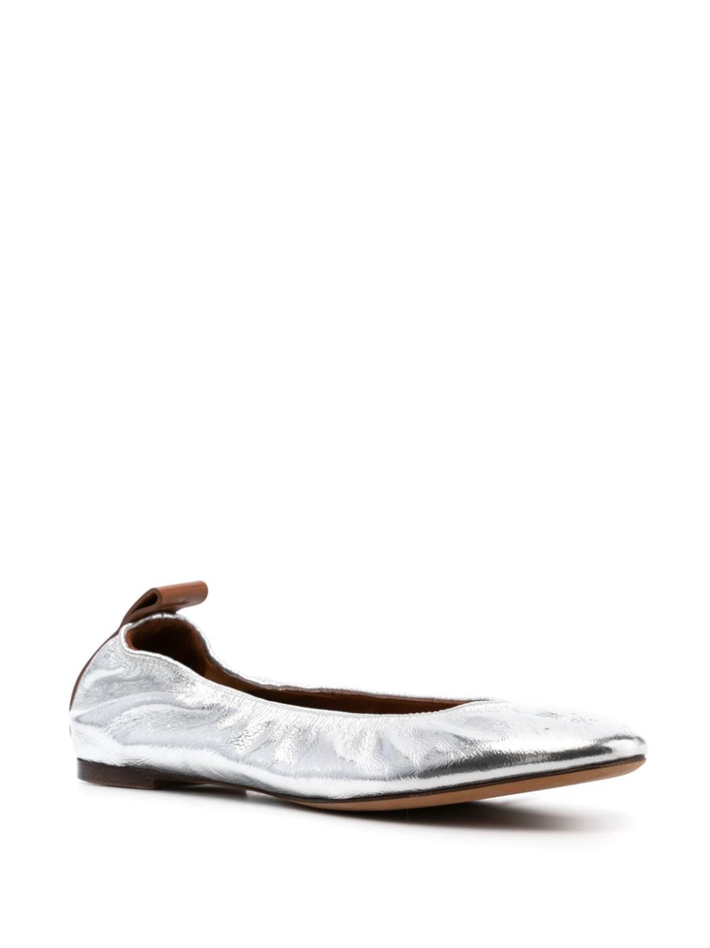 Metallic Silver Calf Leather Ballerina Flats