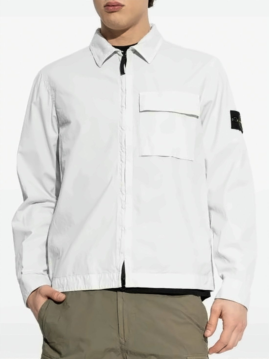 Stone Island Minimalist White Jacket With Flap Pocket