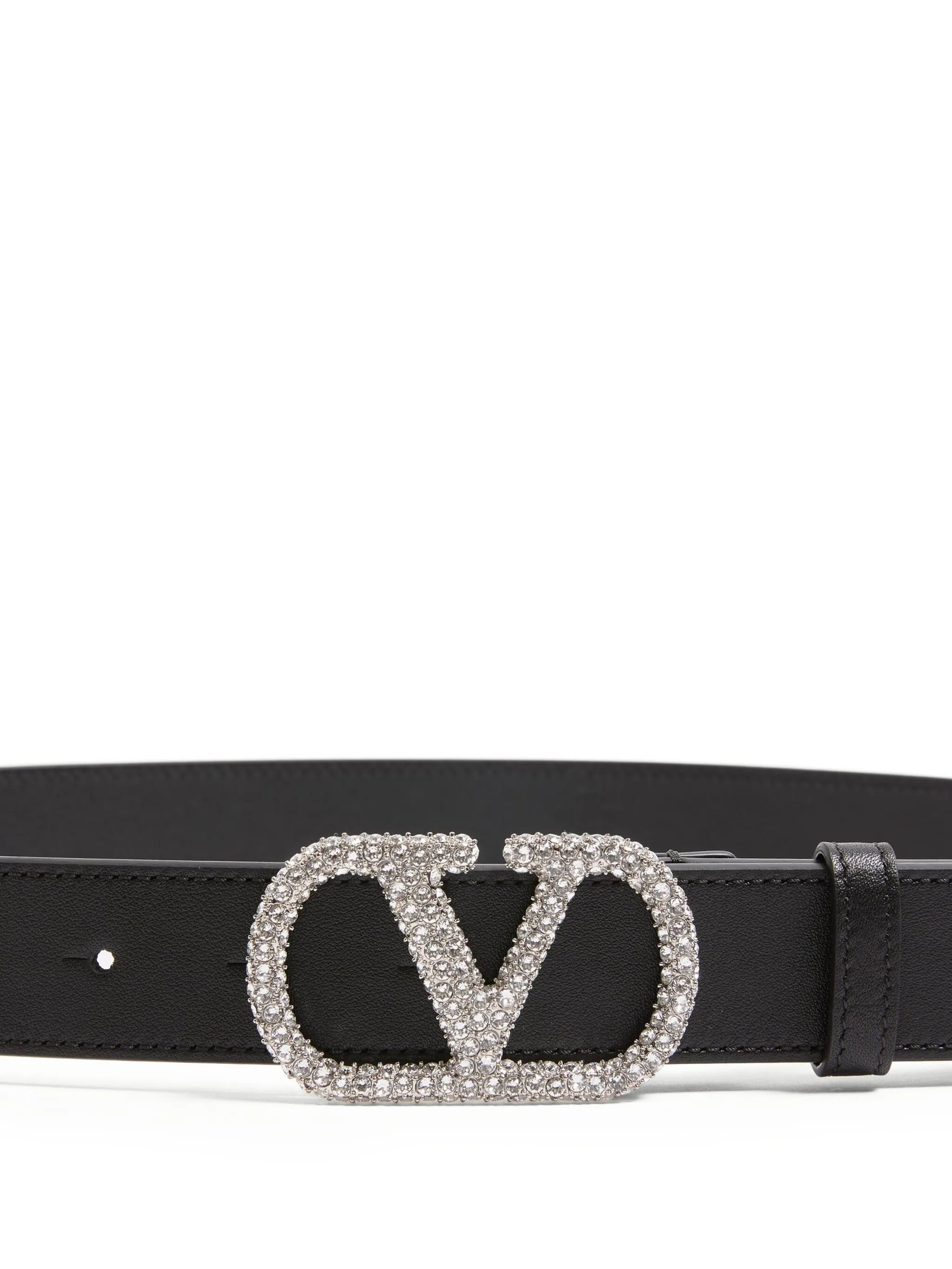Black Vlogo Signature Crystal Buckle Belt
