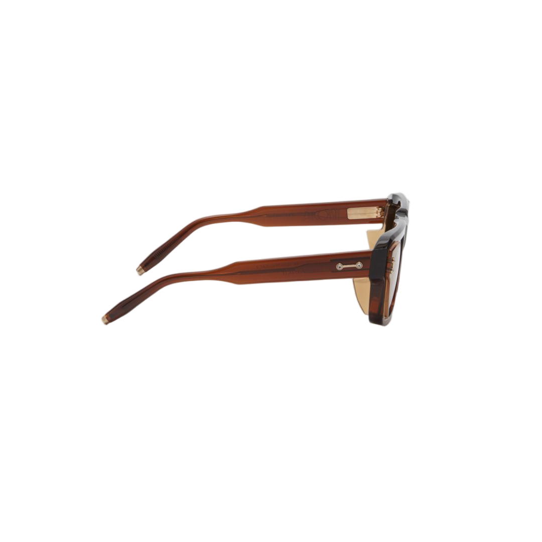 Rectangular Brown Tortoiseshell Sunglasses With Metallic Accents