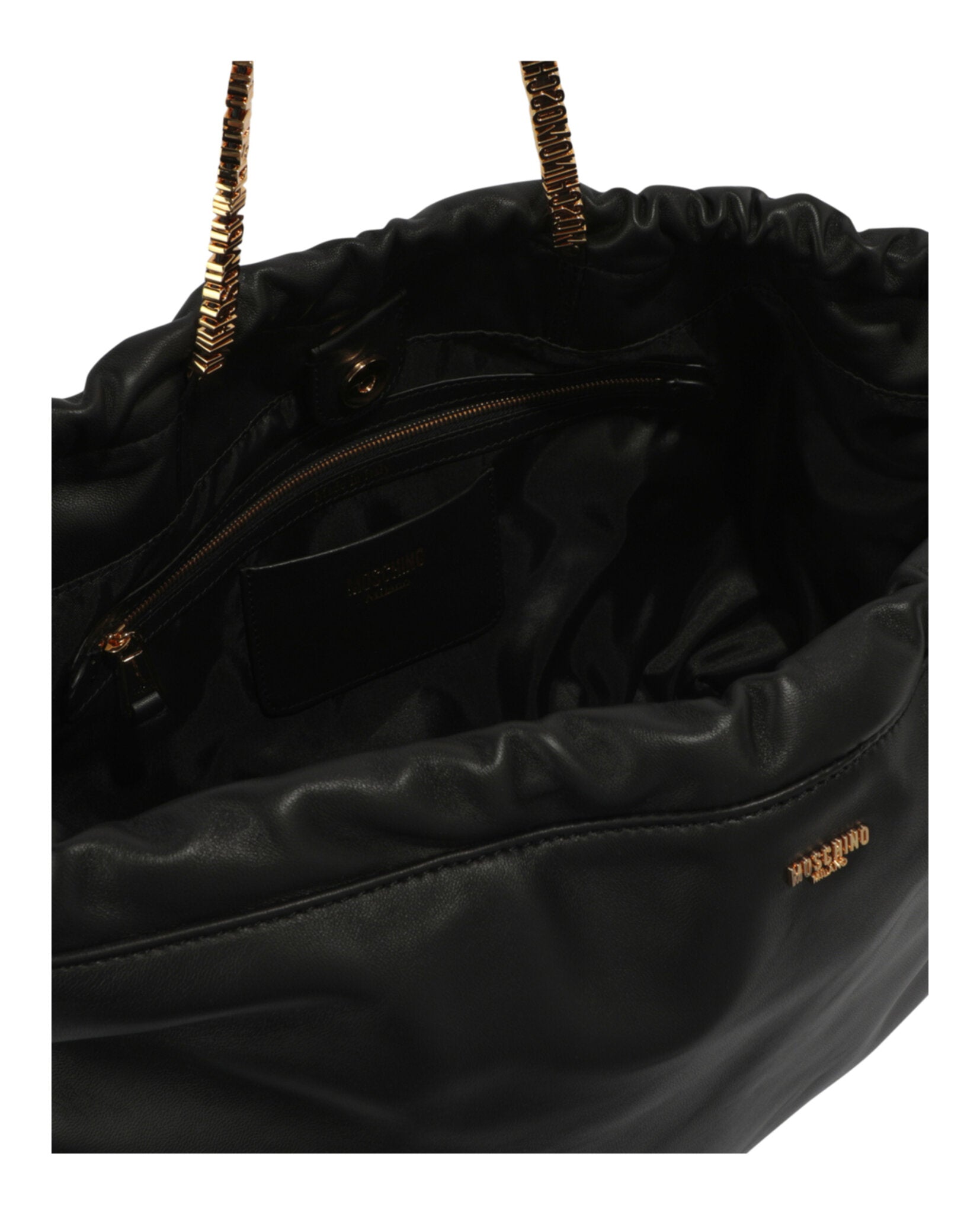 Drawstring Lettering Chain Shoulder Bag