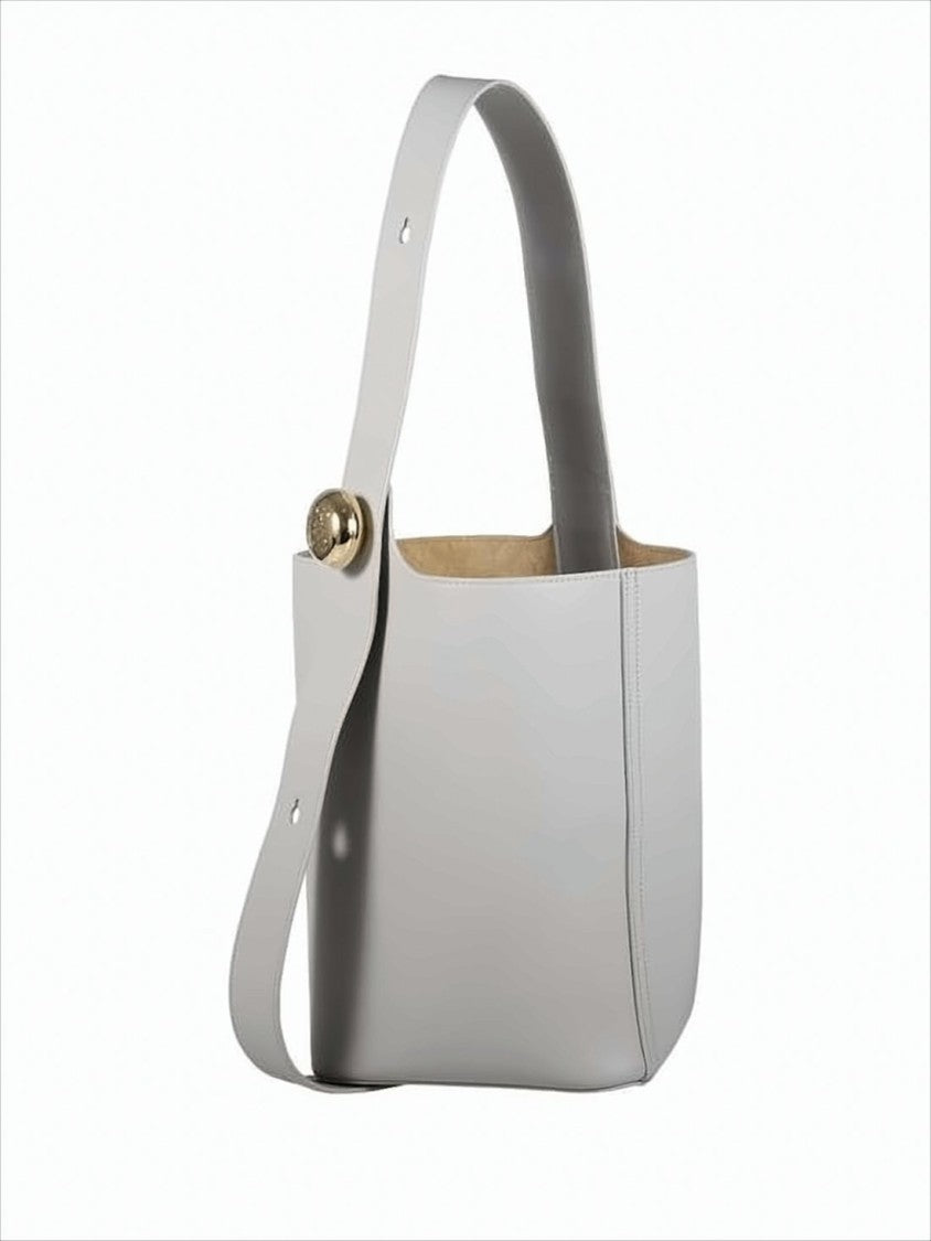 Structured Calf Leather Tote Bag with Gold-tone Clasp