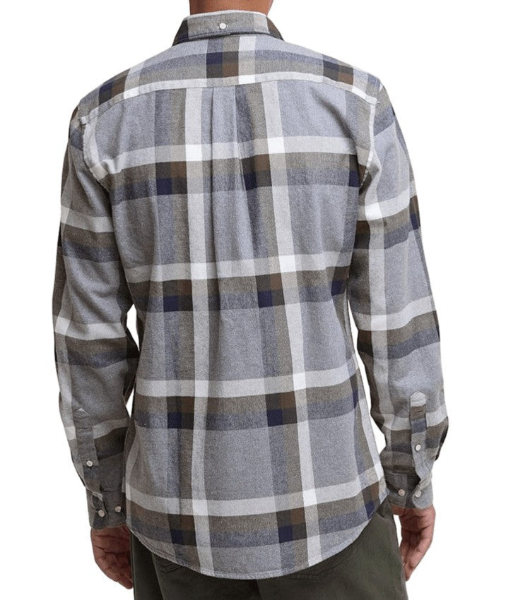 Button-Down Plaid Shirt in Light Grey